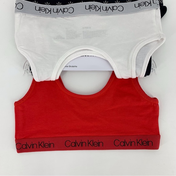 Calvin Klein NWT Girls' Red, Black, and White 3-Pack Pull Over Bralette, Medium - Picture 7 of 12